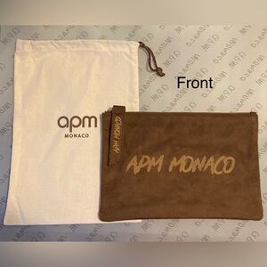 👝APM Monaco Soft Thick Velvet Dark Brown Zipper Travel Toiletry Makeup Pouch Bag
